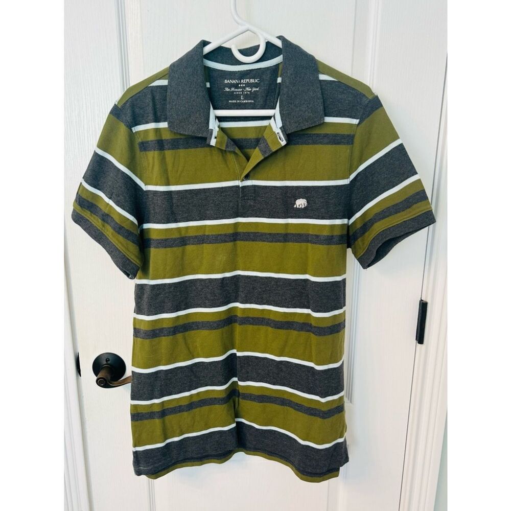 Banana Republic Olive & Charcoal Stripe Polo Shirt!